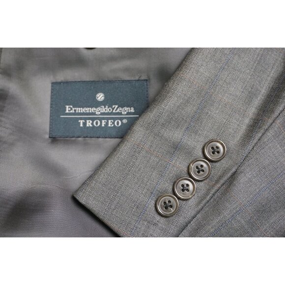 Ermenegildo Zegna Trofeo Gray Blue Orange Plaid Wool Sport Coat JAcket Sz 42R